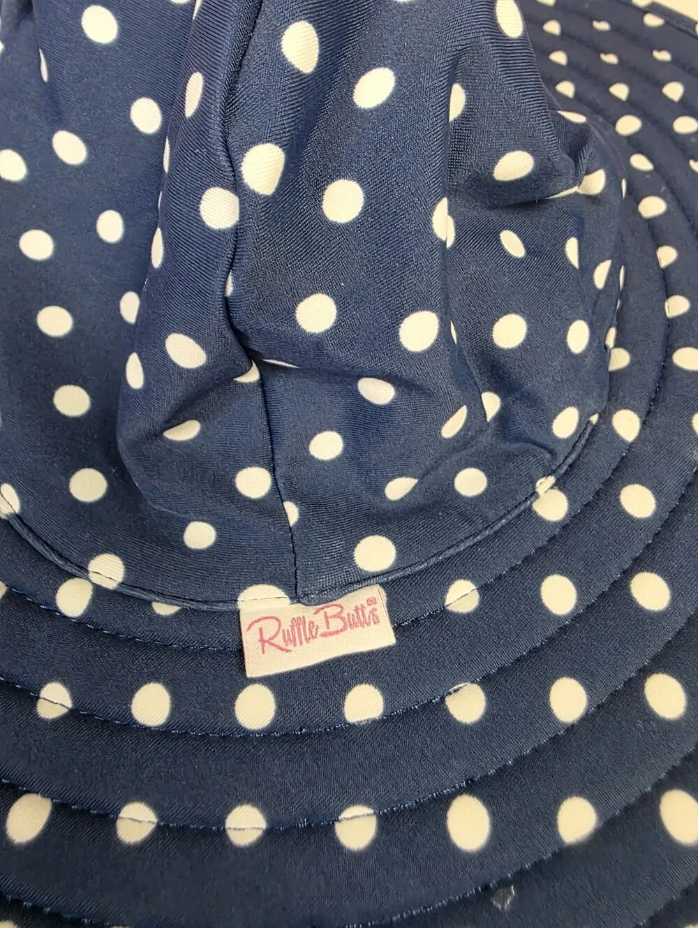 RuffleButts Navy Polka Dot Baby Swim Sun Hat 0-12M